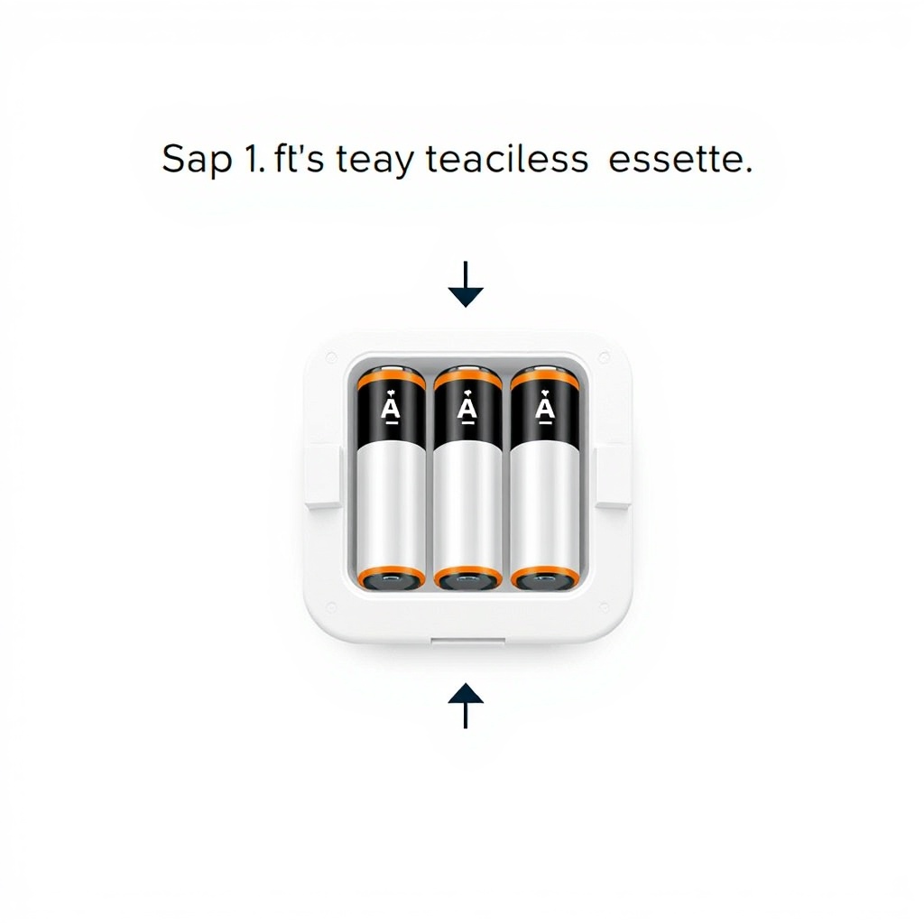 A step-by-step infographic-style illustration showing three AA batteries being inserted in
