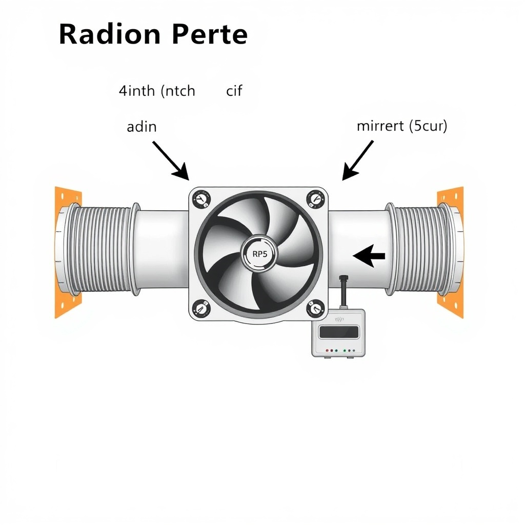 A simple clean illustration showing a cross-section of a radon system with 4-inch PVC pipe