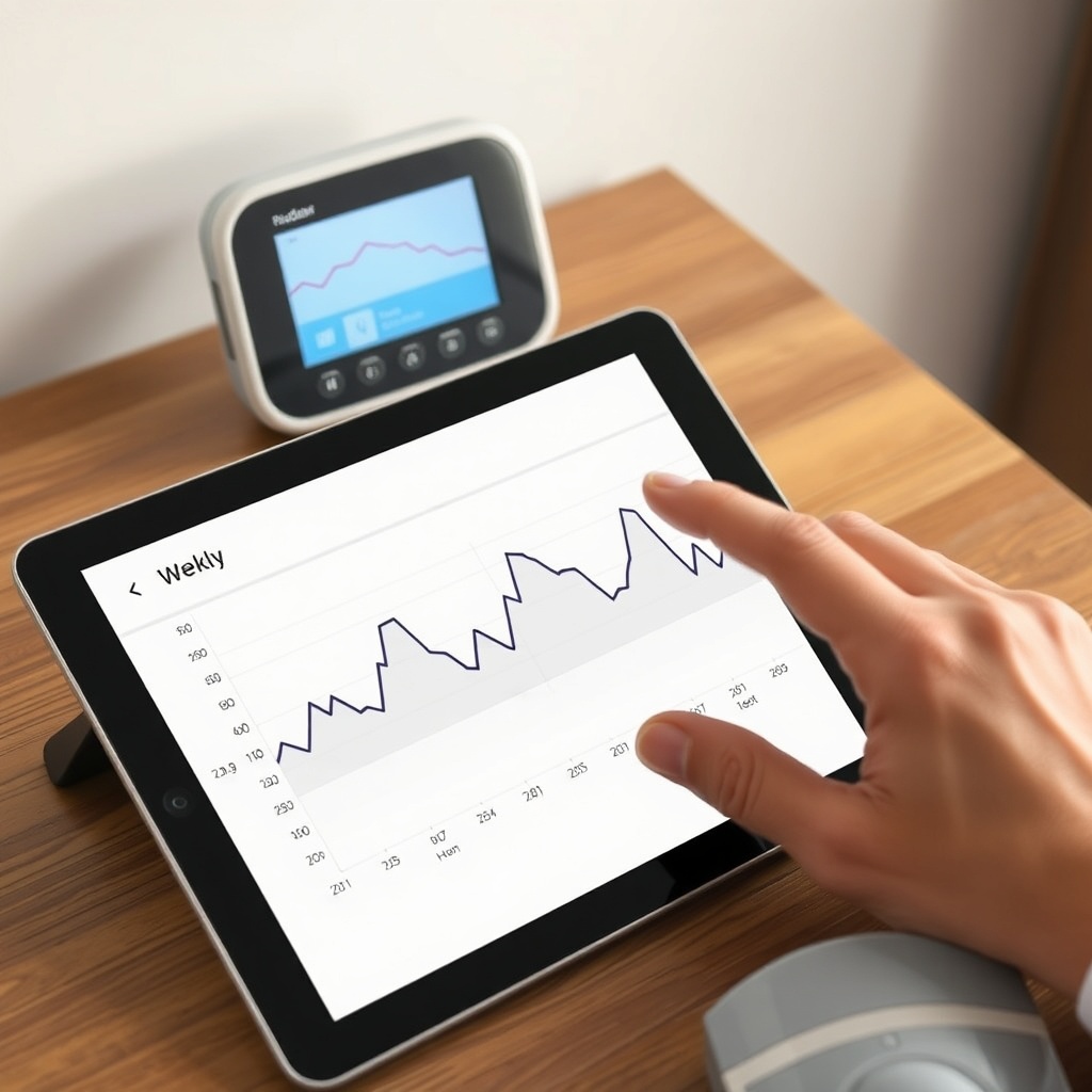 <clean photorealistic photo/illustration of a hand scrolling through a weekly radon trend