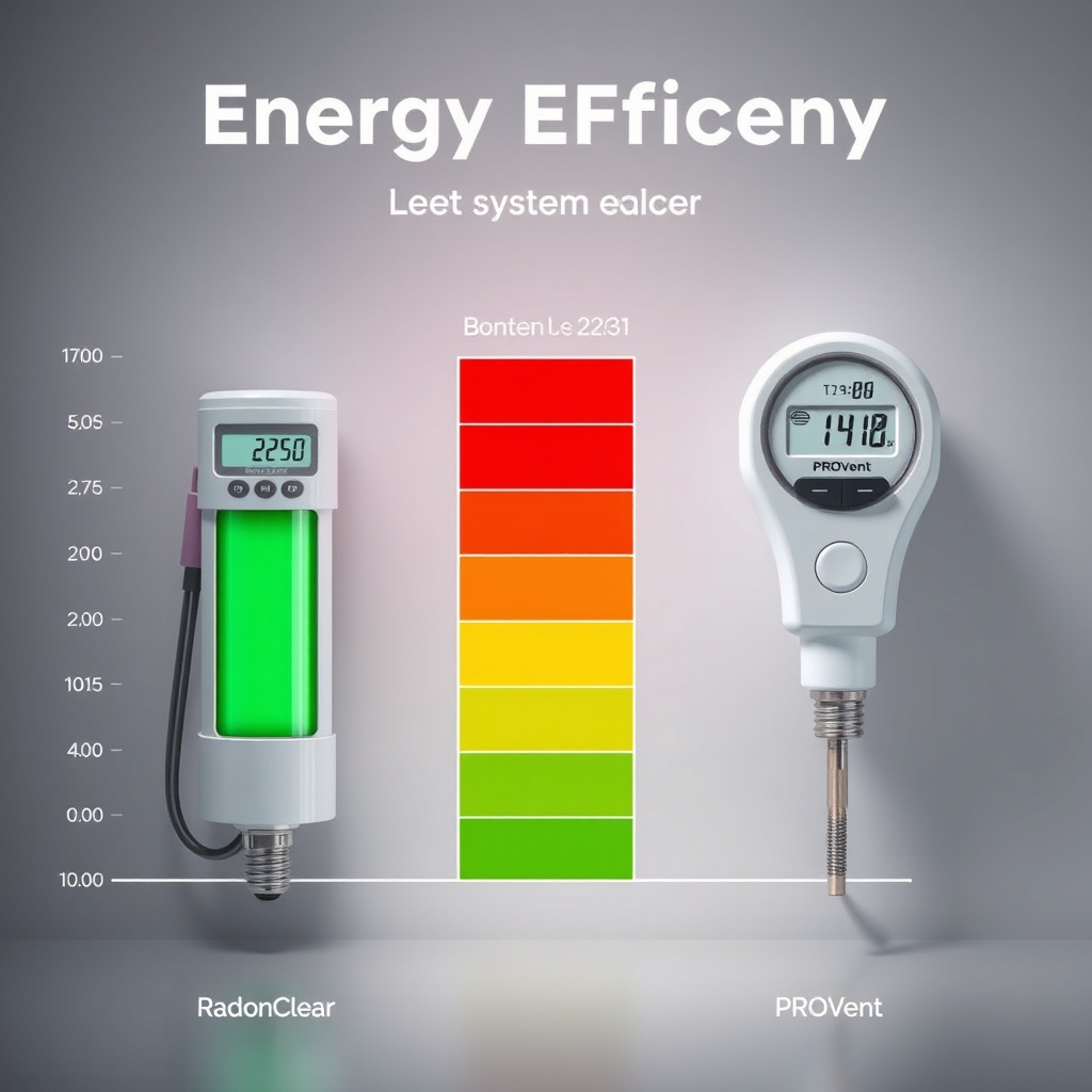 <clean photorealistic photo of an energy-efficiency comparison chart with two systems side