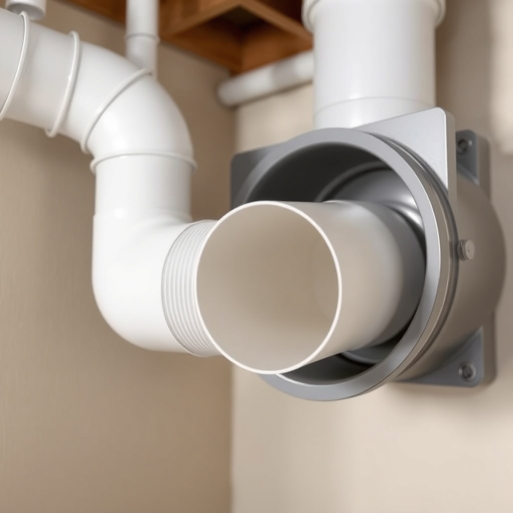 A clean photorealistic photograph of an installation scene showing a RadonClear system fan