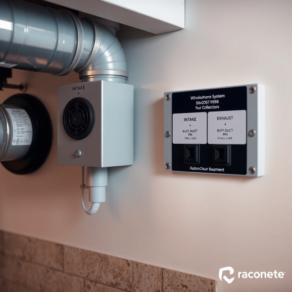 <Photorealistic photo of a RadonClear Whole-Home System control board mounted beside an HR