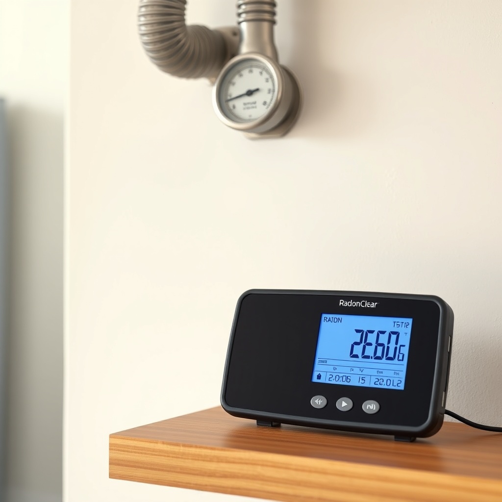 <clean photorealistic photo of a RadonClear continuous digital monitor placed on a living