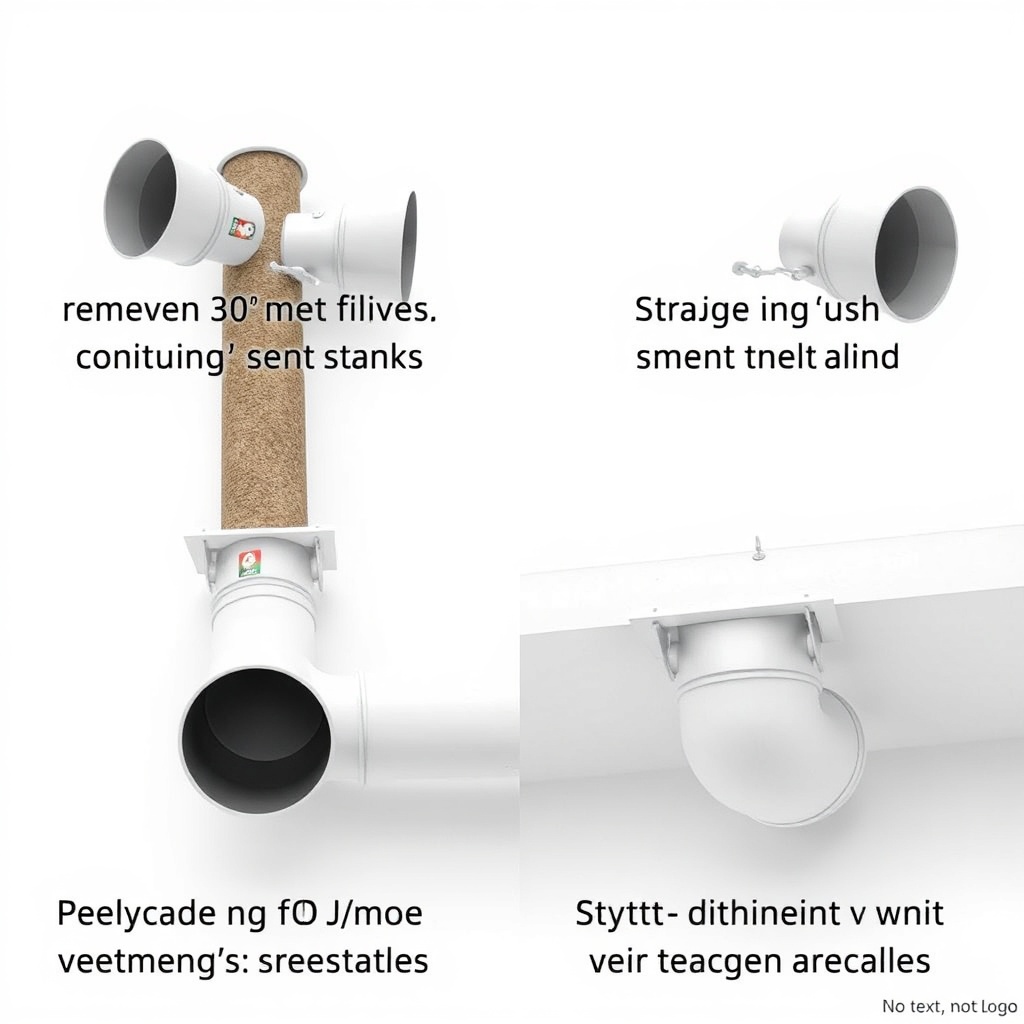 A clean photorealistic photo showing a poorly installed vent pipe with redundant 90-degree