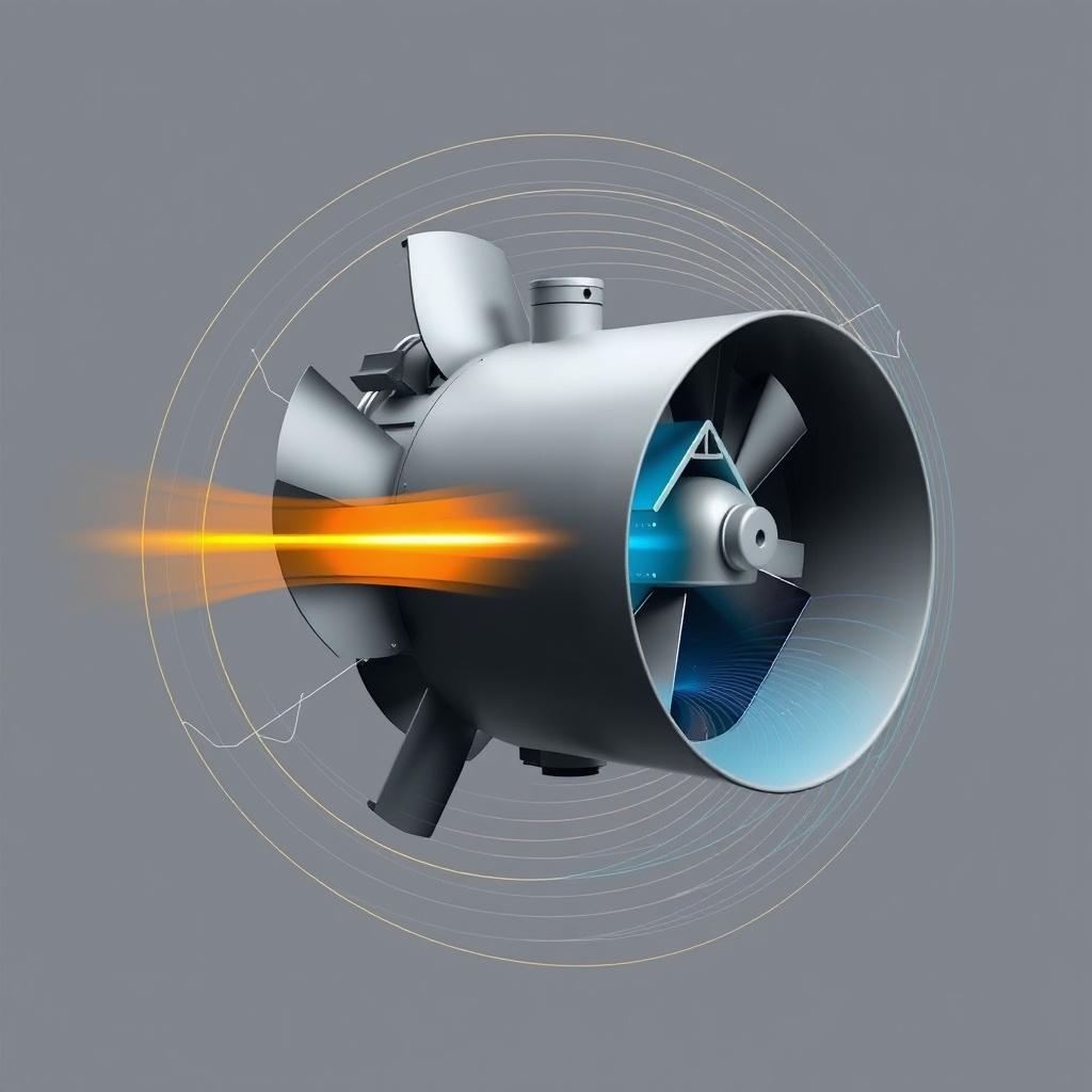 A photorealistic diagram showing airflow lines and sound wave patterns around a mounted RP