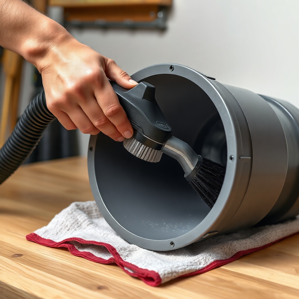 A photorealistic photo of a homeowner’s hands gently vacuuming the interior of a RadonClea