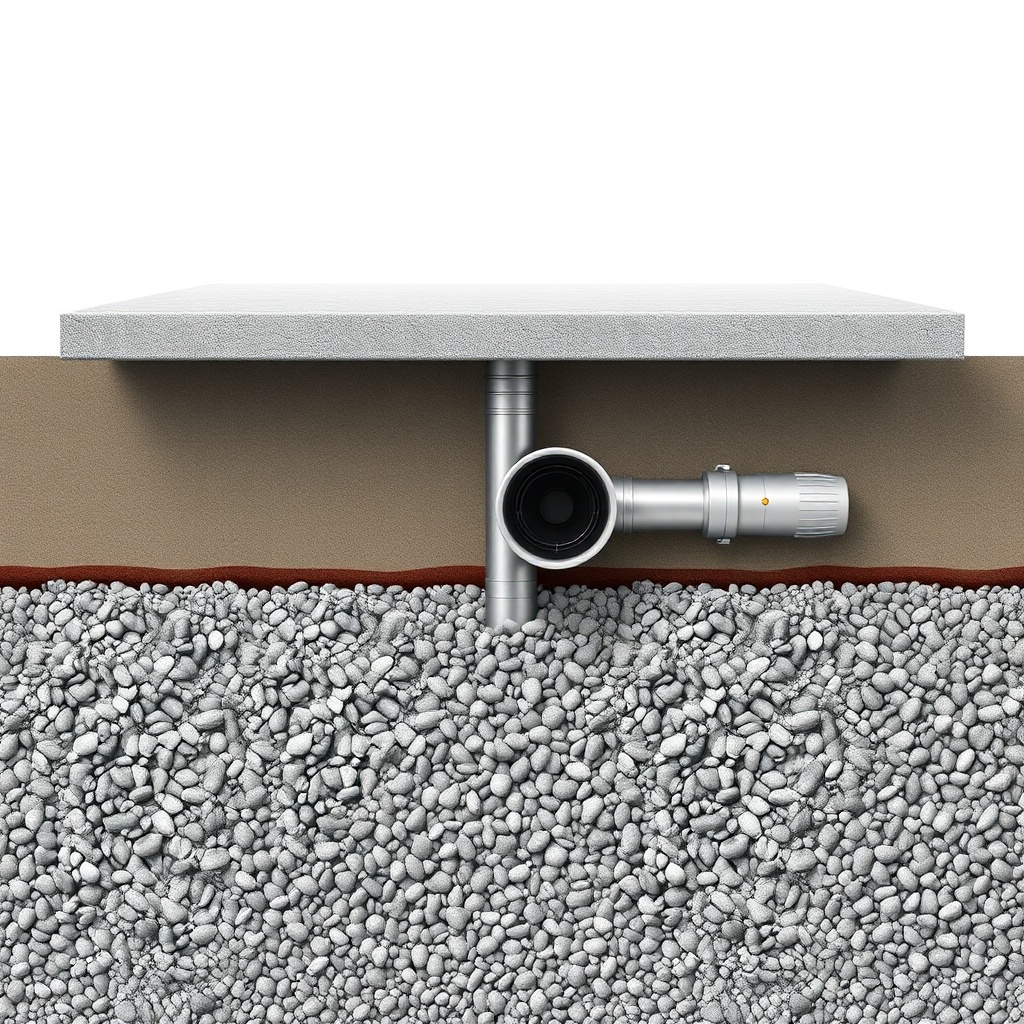 A clean photorealistic illustration of a cross-section view showing a concrete slab over a