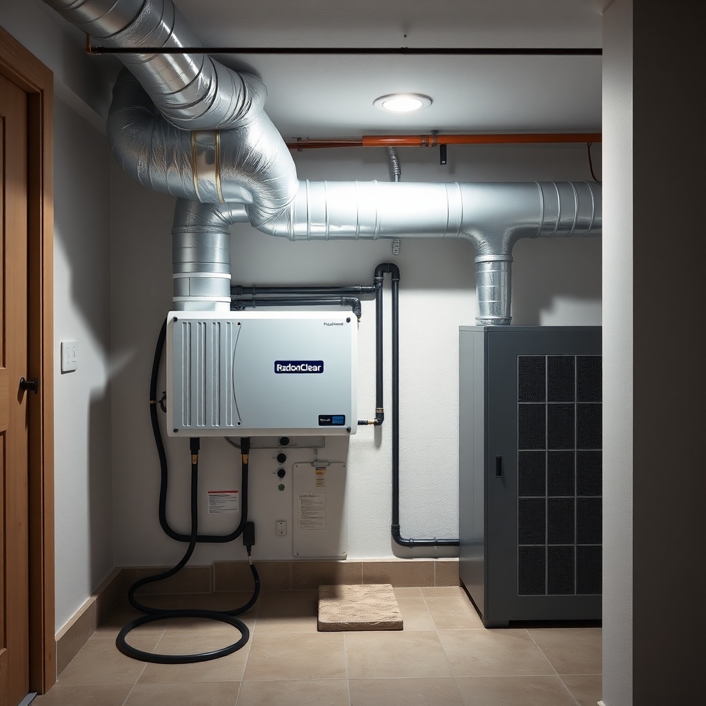 A clean photorealistic photo showing a modern UK home’s basement utility room