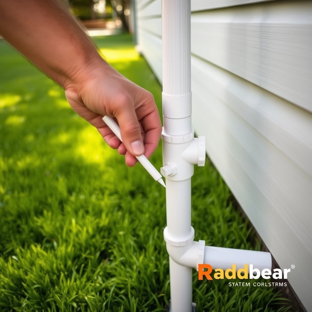 <clean photorealistic photo/illustration of a homeowner using a smoke pencil near a PVC jo