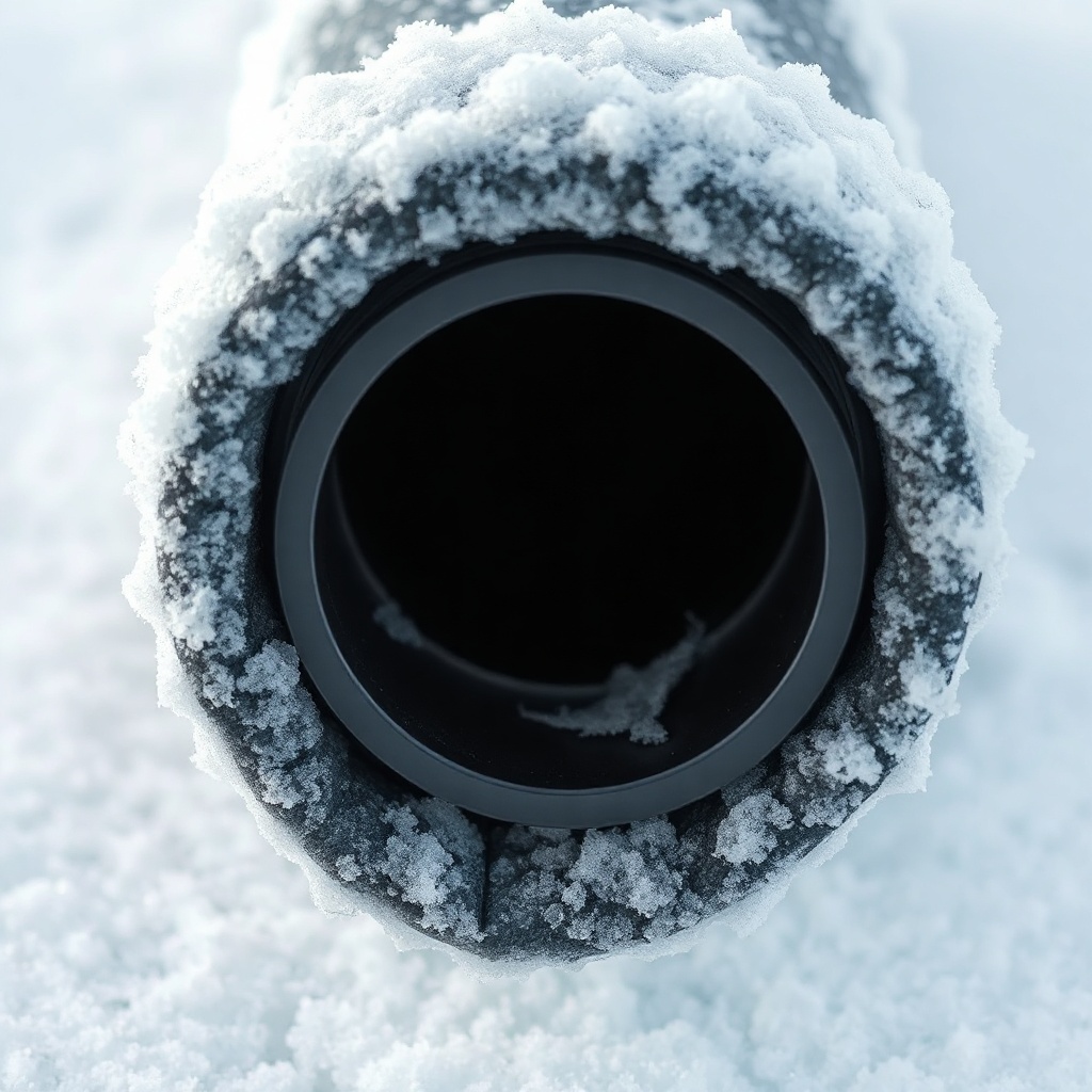 <clean photorealistic photo of a RadonClear exhaust pipe with freeze-protection insulation